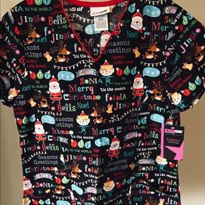 COPY - Ladies Scrub Star MED Christmas Print NWT Black